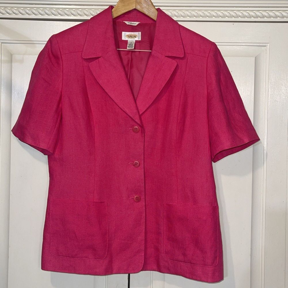 Talbots‎ Blazer Women 10 Hot Pink 100% Irish Linen + Lining